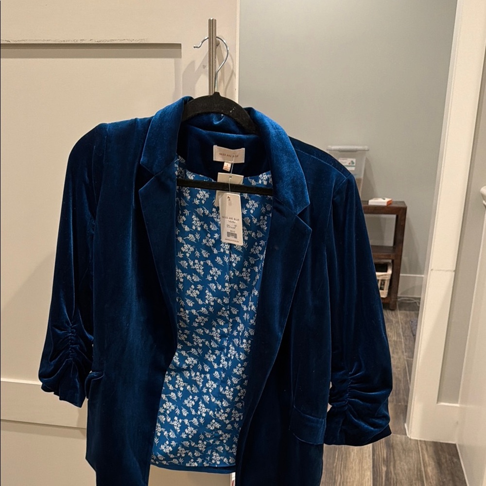 Skies Are Blue Velvet Blazer in Deep Blue